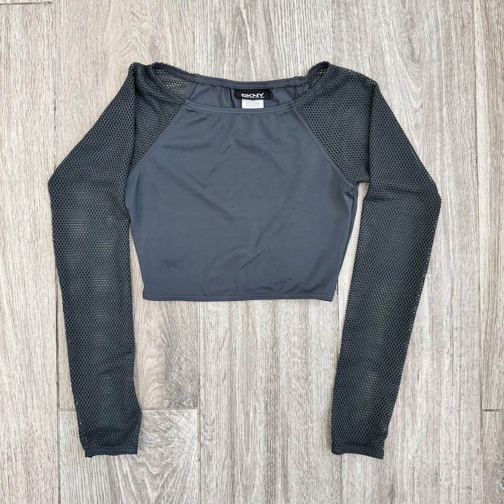 DKNY Charcoal Mesh Swim Rashguard Cropped - XS